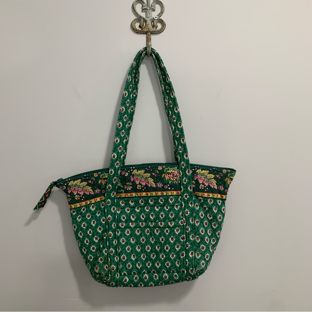 Vera Bradley Large Green Floral Tote Bag Purse Like New